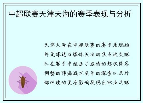 中超联赛天津天海的赛季表现与分析