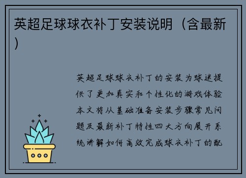 英超足球球衣补丁安装说明（含最新）