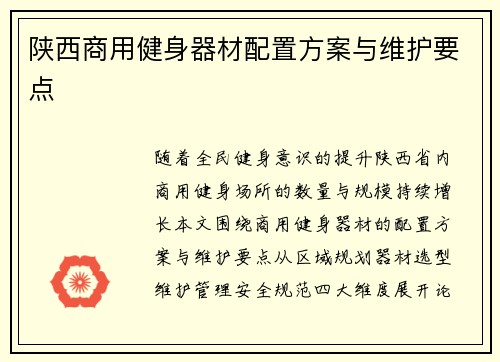 陕西商用健身器材配置方案与维护要点